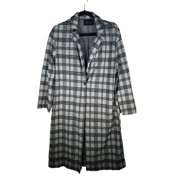 Mustard Seed Black Gray Checkered Jacket Trench Coat - Picture 2 of 10